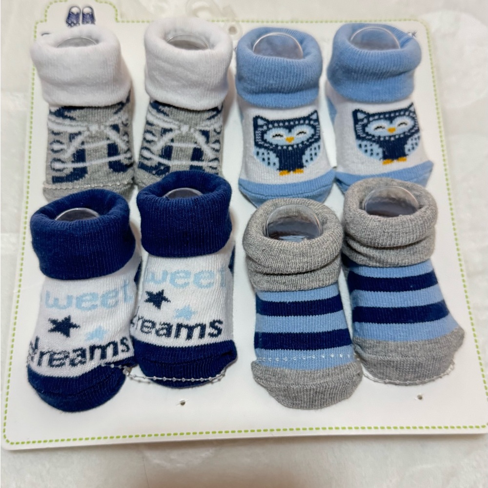 Baby Socks Set of 4 Blue Gray first steps size 0-12M